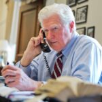 Rep. Jim Moran, D-Va., talks on the phone in his Rayburn office on Jan. 15, 2014, the day he announced his retirement from Congress. (Tom Williams/CQ Roll Call)